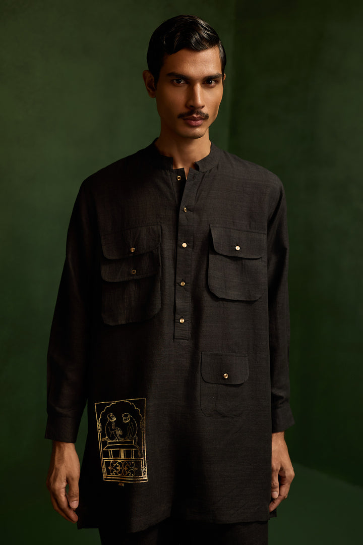 MATKA SILK KURTA SET- BLACK