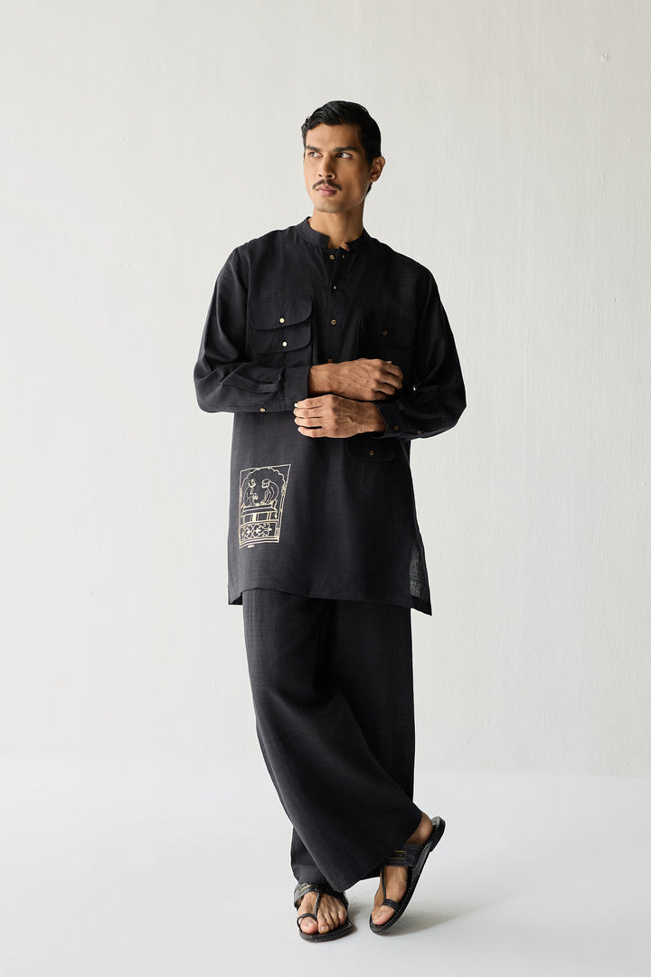 MATKA SILK KURTA SET- BLACK