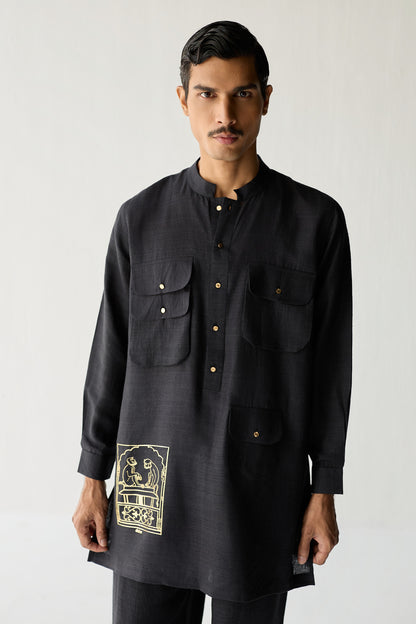MATKA SILK KURTA SET- BLACK