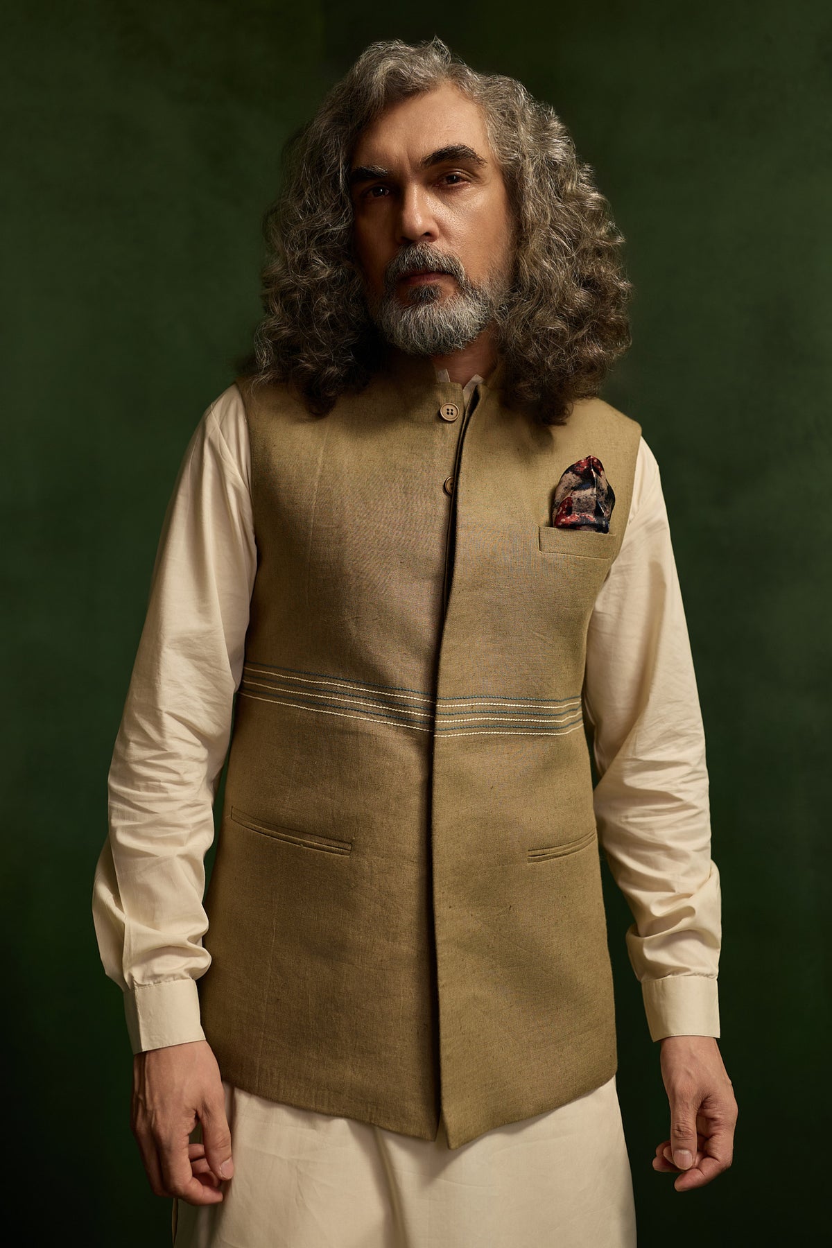 MOHAIR LINEN NEHRU JACKET-OLIVE