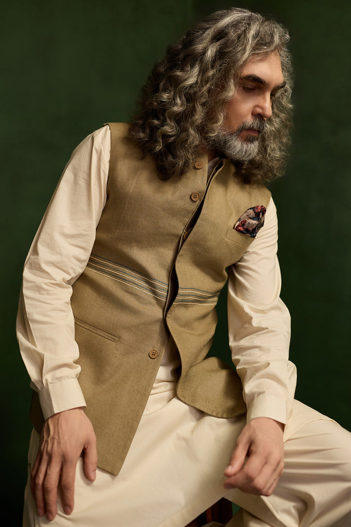 MOHAIR LINEN NEHRU JACKET-OLIVE