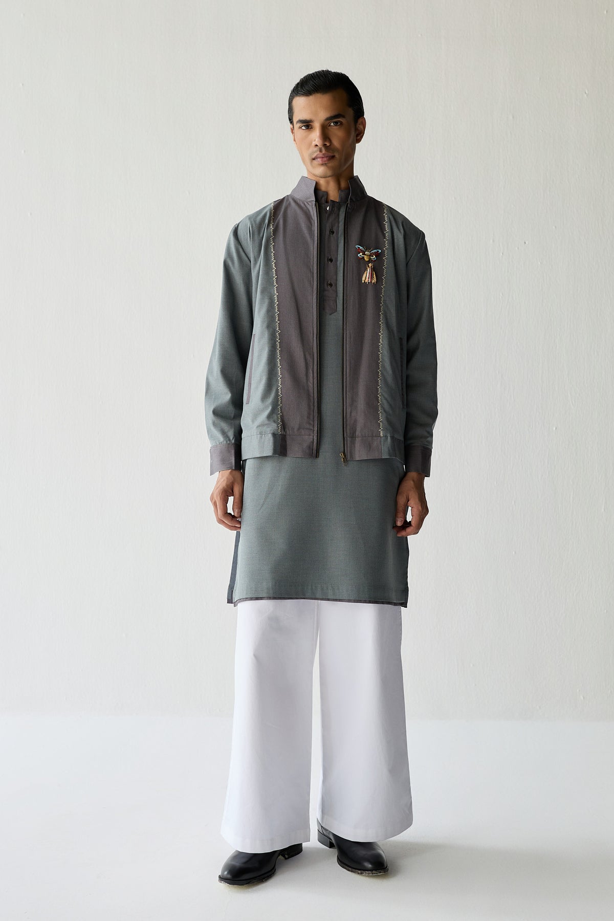 SAMAY EMBROIDERED JACKET SET- GREY ( SET OF 3)