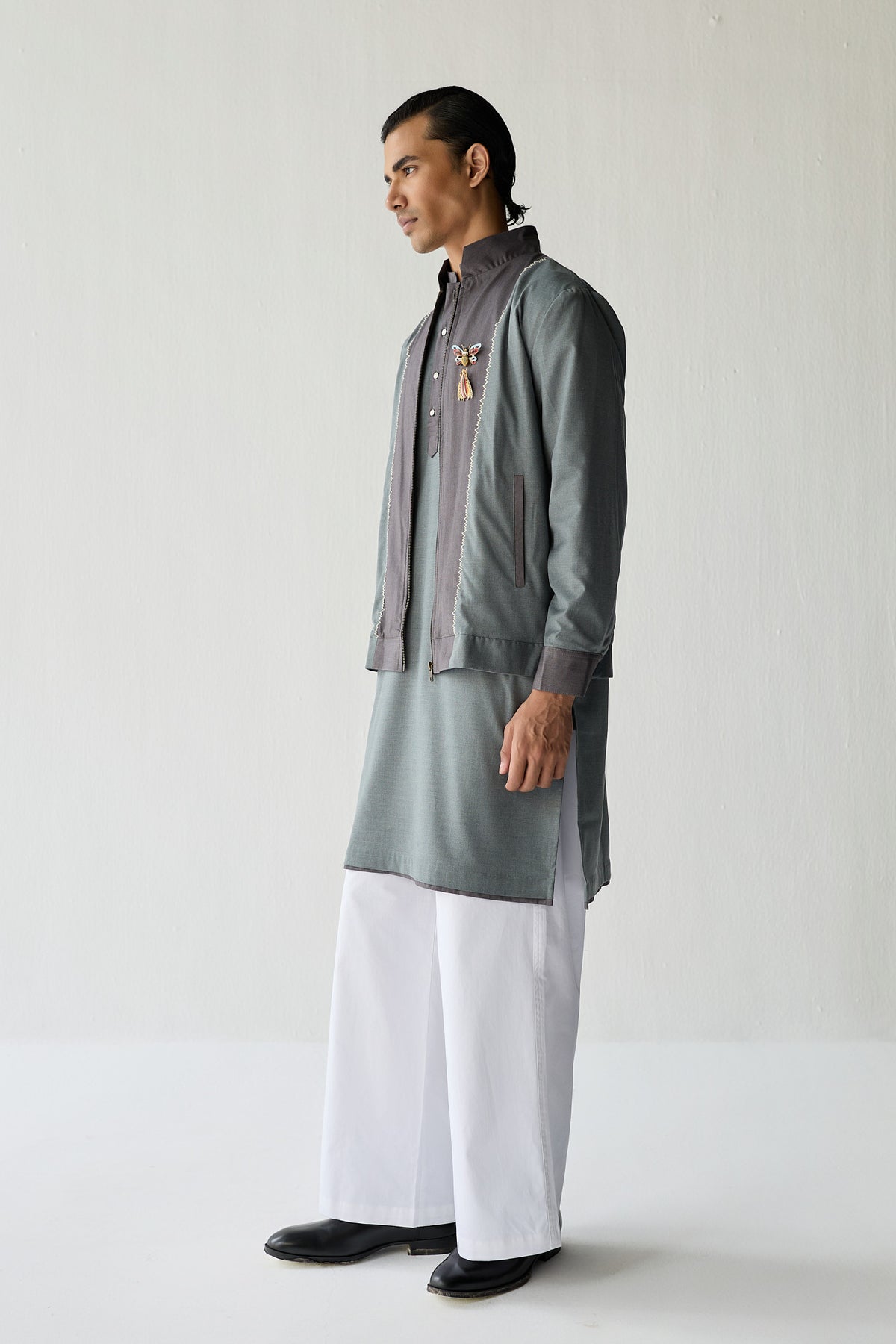 SAMAY EMBROIDERED JACKET SET- GREY ( SET OF 3)