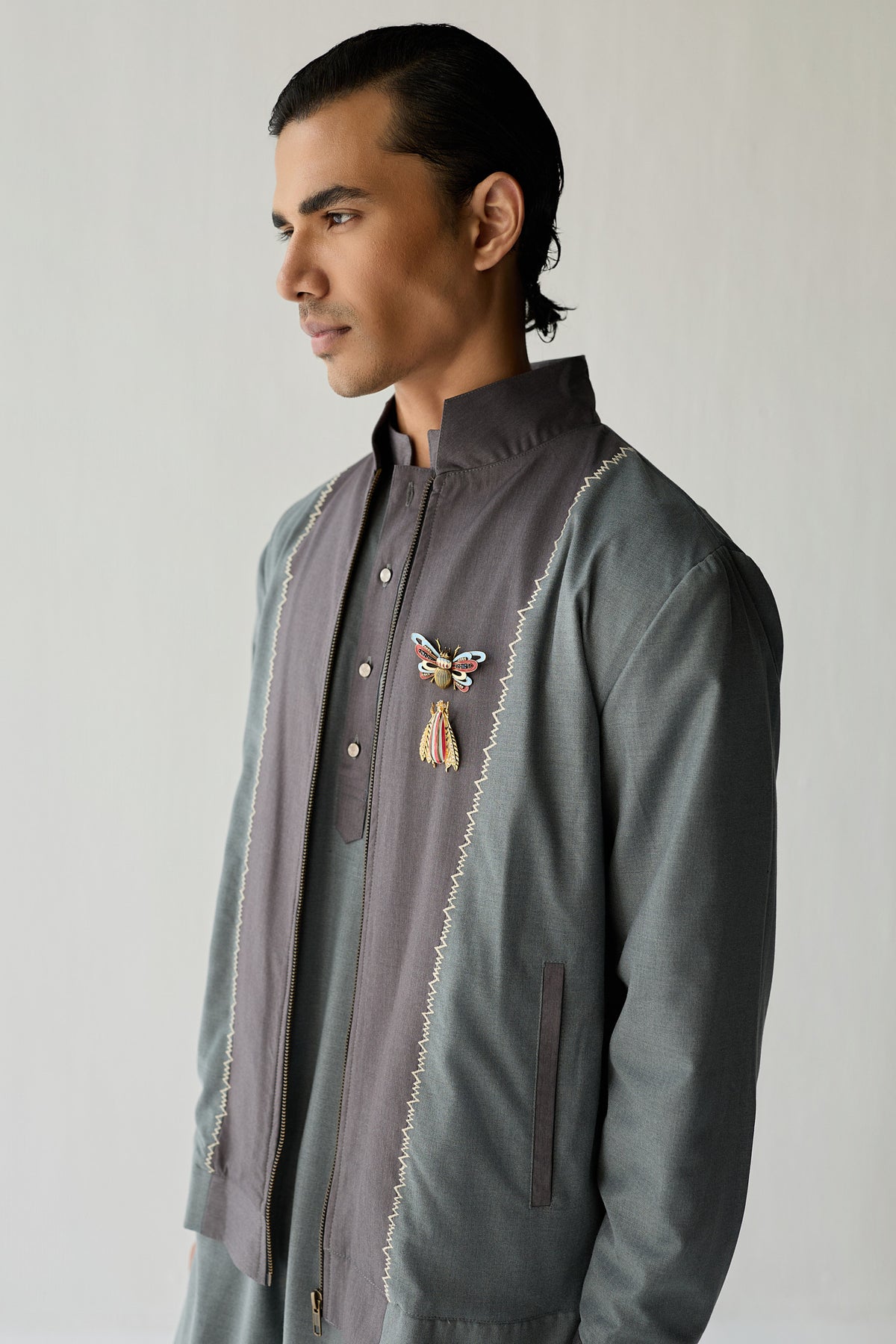 SAMAY EMBROIDERED JACKET SET- GREY ( SET OF 3)
