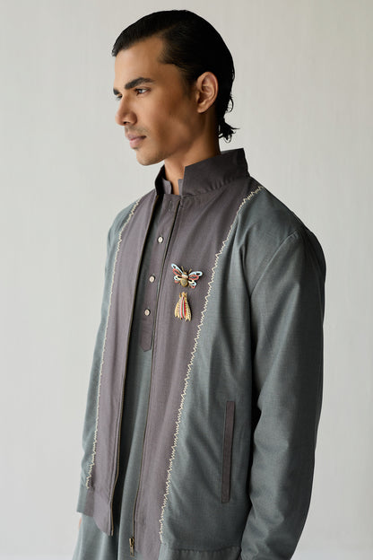 SAMAY EMBROIDERED JACKET SET- GREY ( SET OF 3)