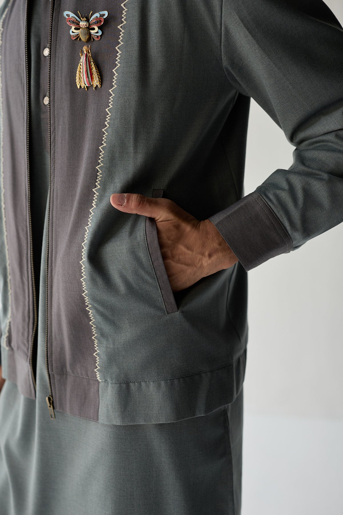 SAMAY EMBROIDERED JACKET SET- GREY ( SET OF 3)