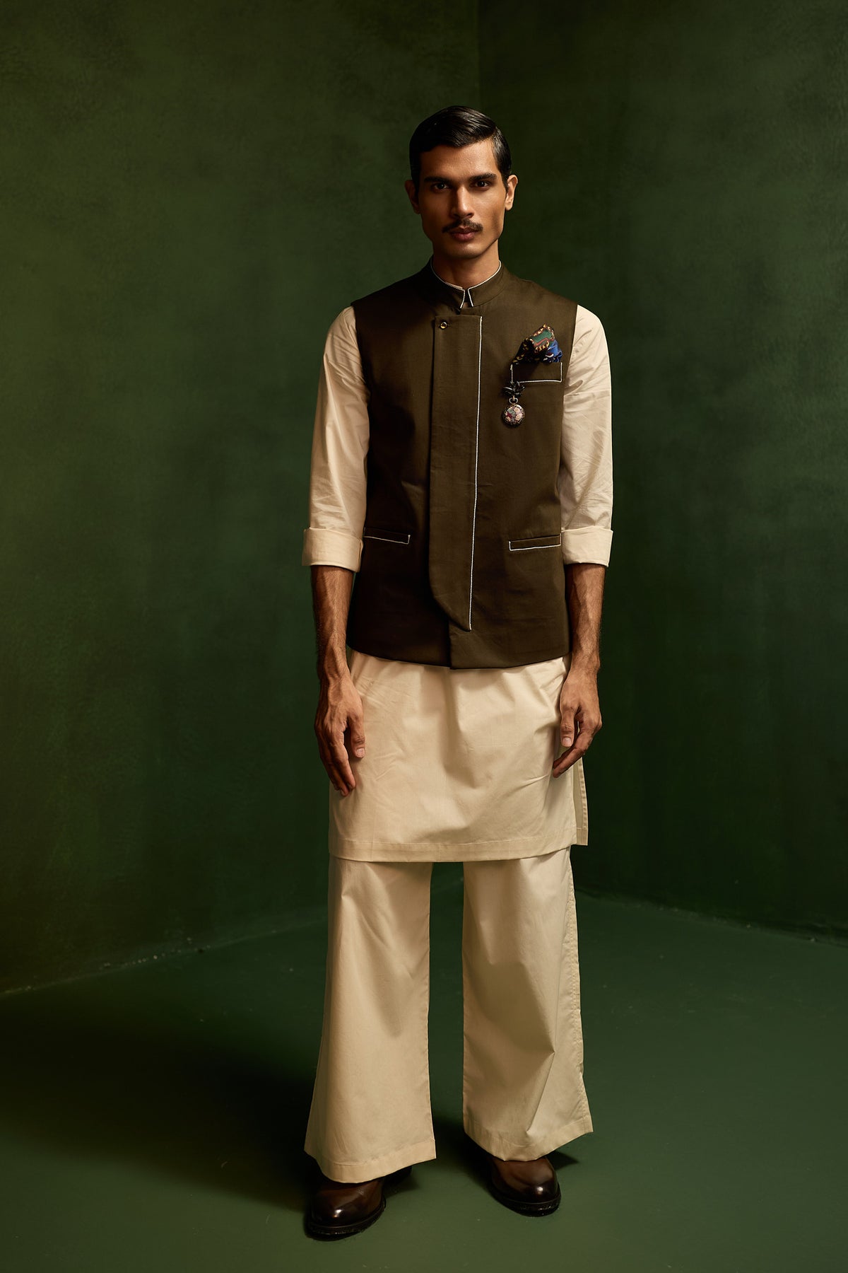 PACHO NEHRU JACKET SET- GREEN ( SET OF 3)