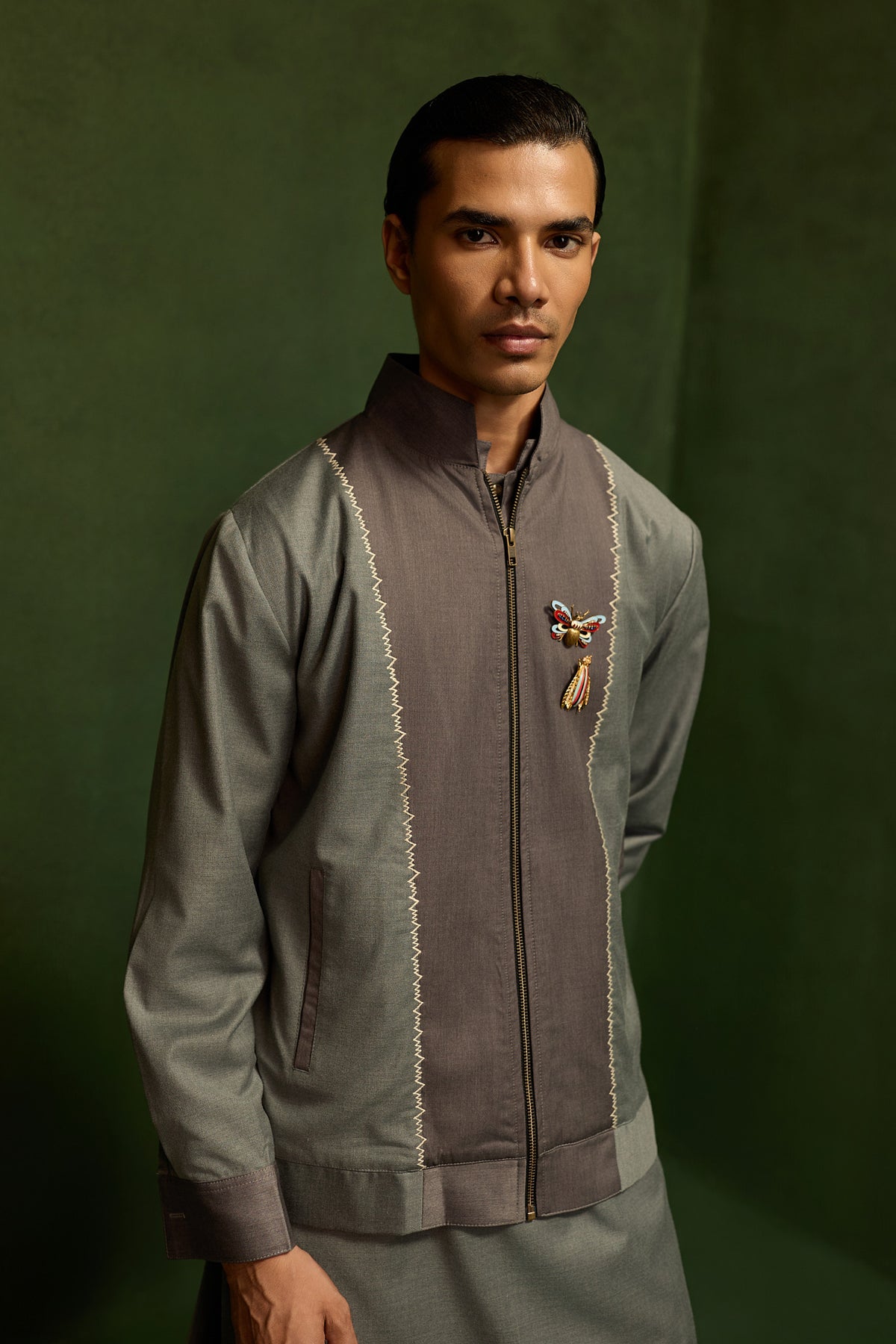 SAMAY EMBROIDERED JACKET SET- GREY ( SET OF 3)