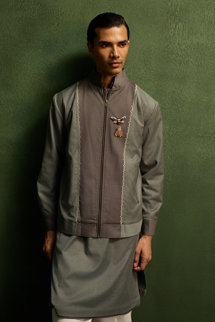 SAMAY EMBROIDERED JACKET SET- GREY ( SET OF 3)