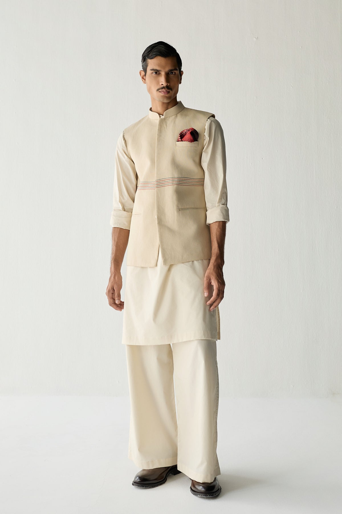 MOHAIR LINEN NEHRU JACKET SET- ECRU ( SET OF 3)