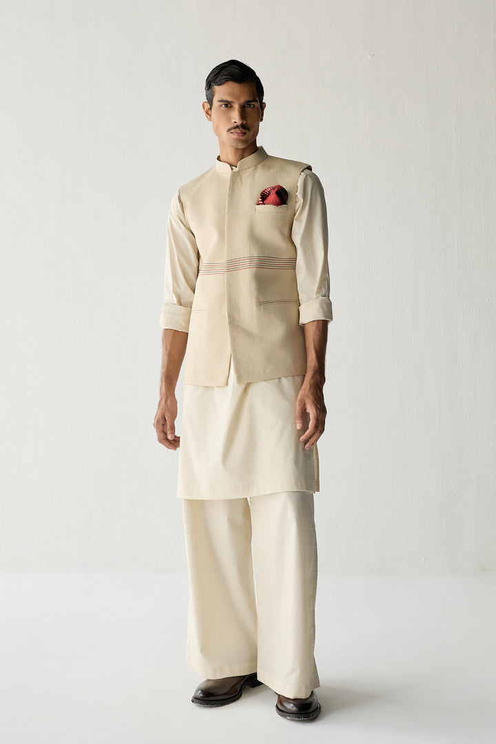 MOHAIR LINEN NEHRU JACKET SET- ECRU ( SET OF 3)