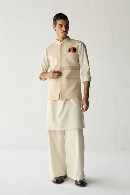 MOHAIR LINEN NEHRU JACKET SET- ECRU ( SET OF 3)