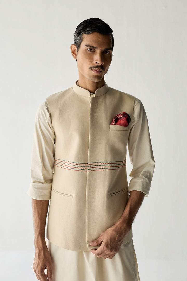 MOHAIR LINEN NEHRU JACKET SET- ECRU ( SET OF 3)