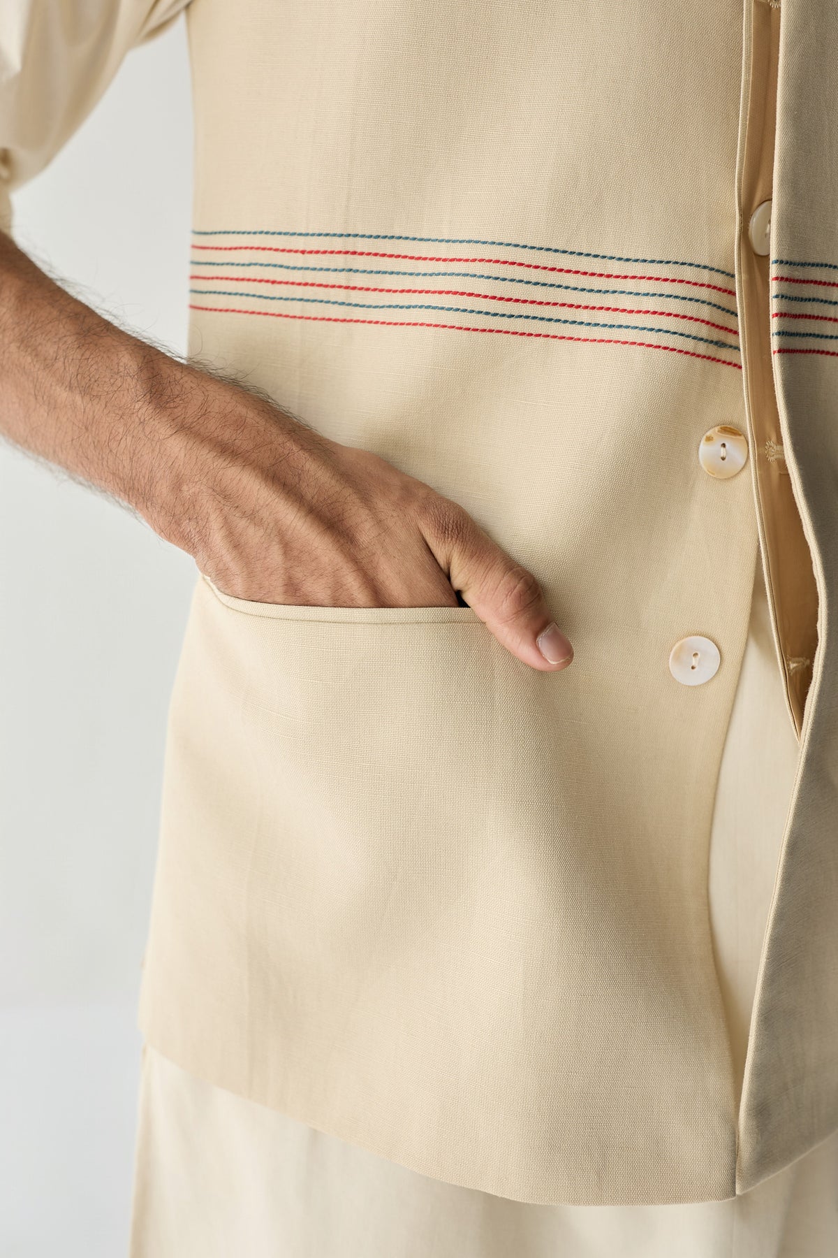 MOHAIR LINEN NEHRU JACKET SET- ECRU ( SET OF 3)