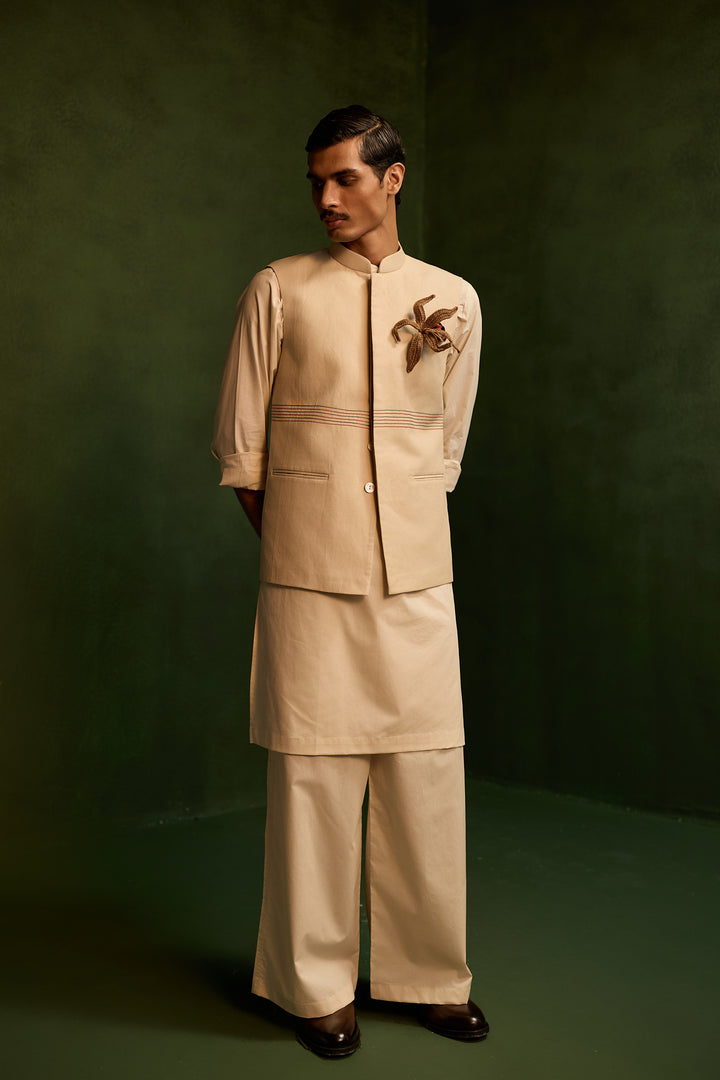 MOHAIR LINEN NEHRU JACKET SET- ECRU ( SET OF 3)