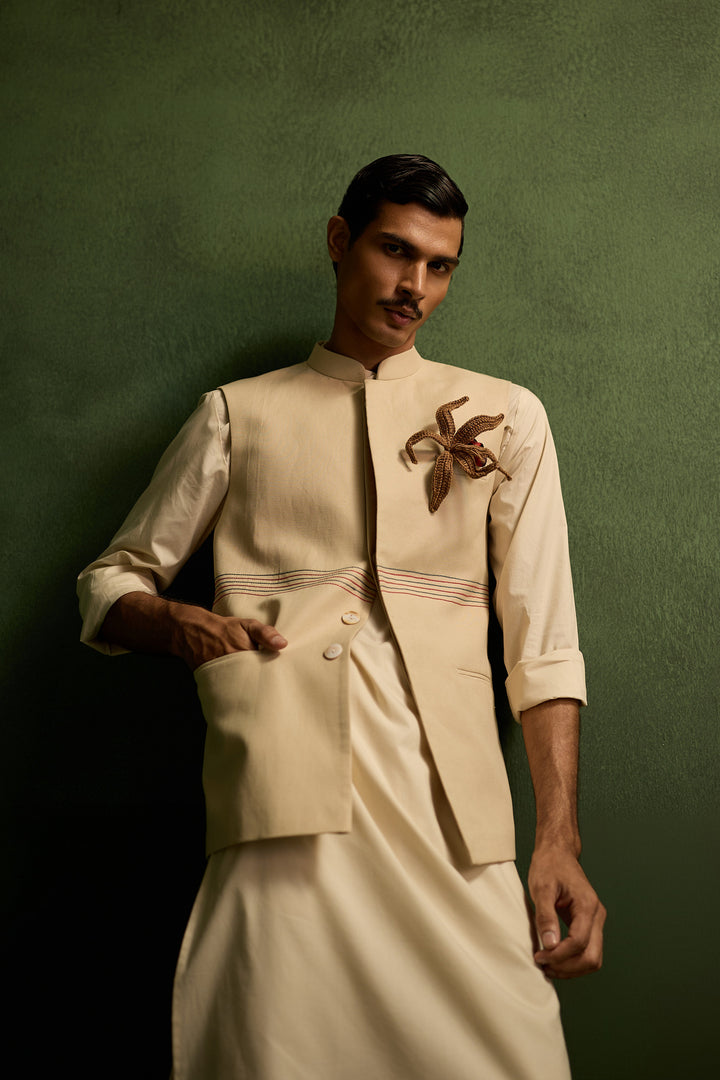 MOHAIR LINEN NEHRU JACKET SET- ECRU ( SET OF 3)