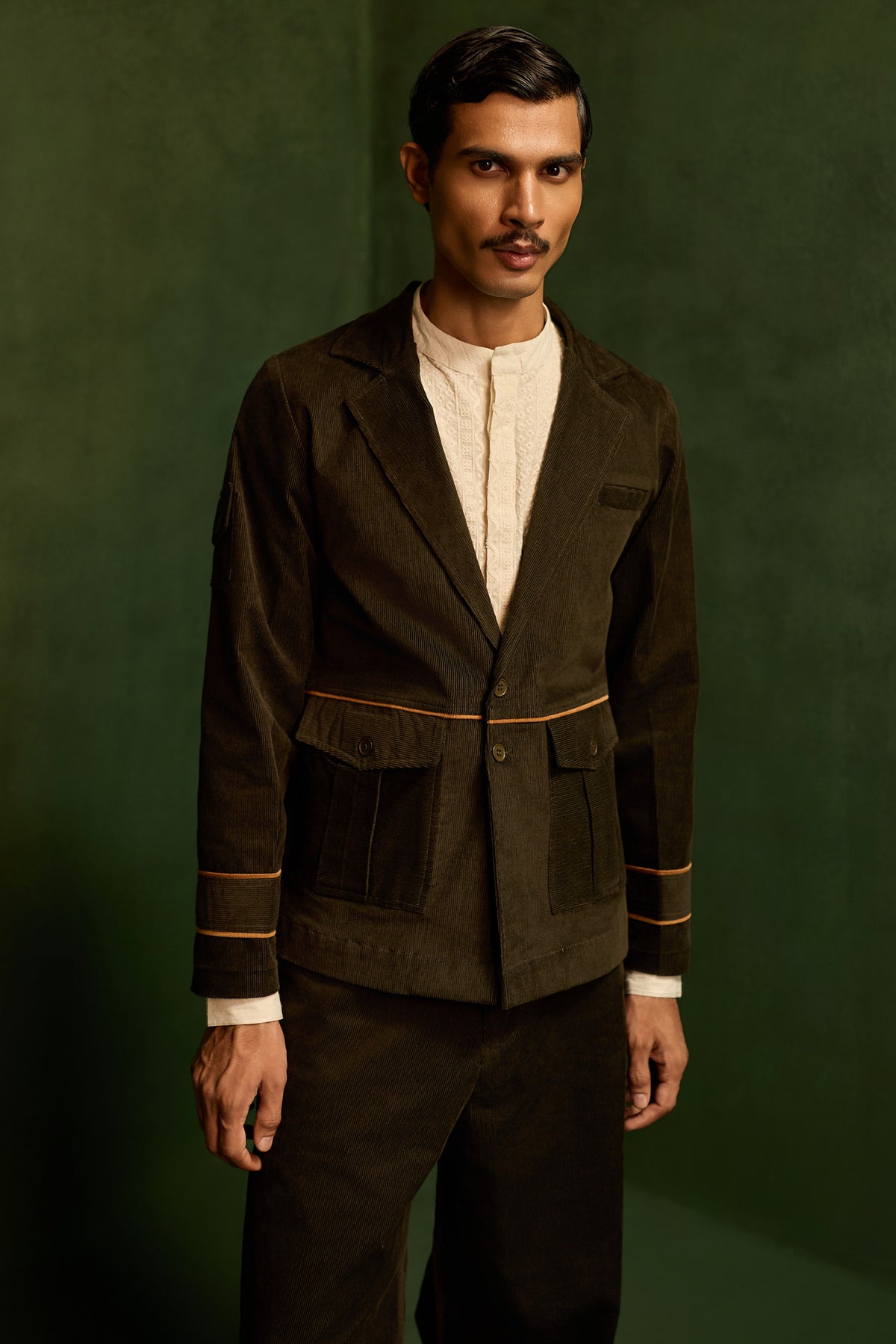 CORDUROY BLAZER SET-OLIVE ( Set Of 2)