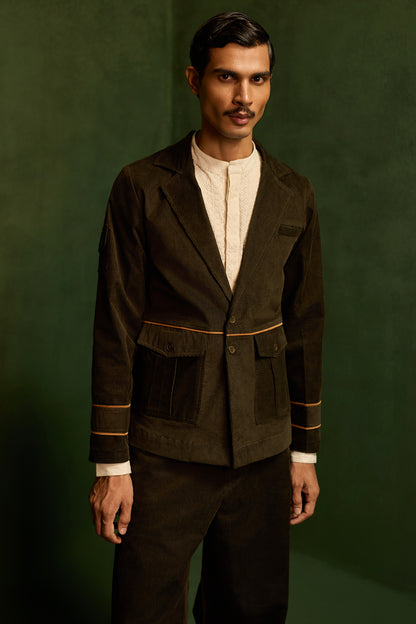 CORDUROY BLAZER SET-OLIVE ( Set Of 2)