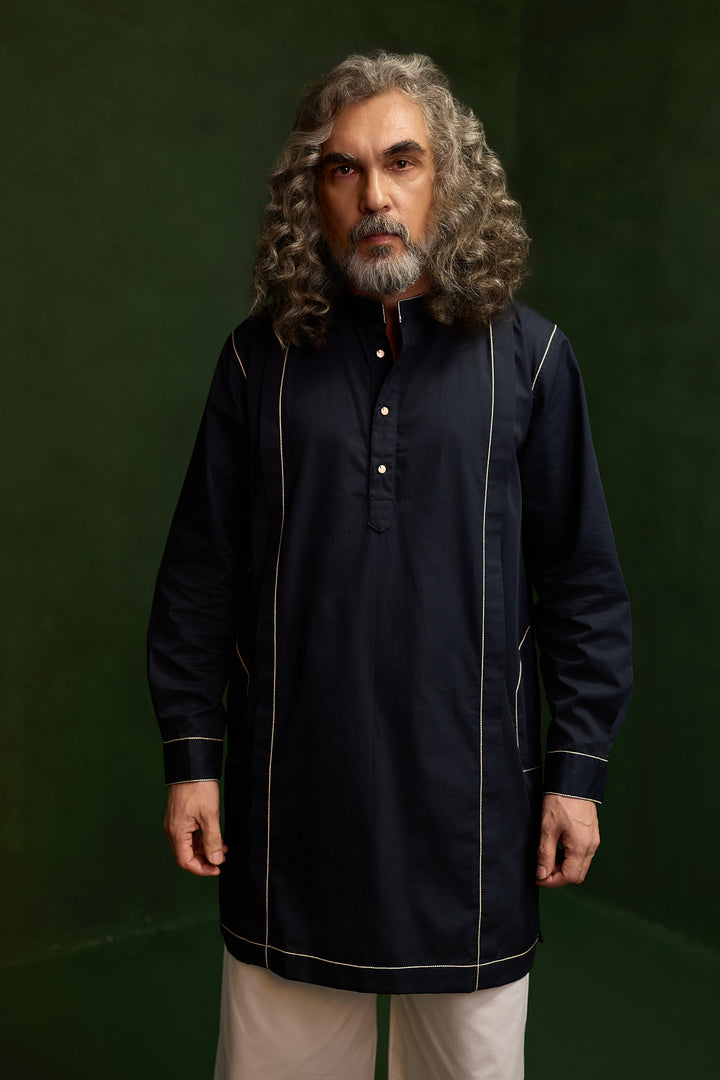 TAILORED KURTA SET- NAVY