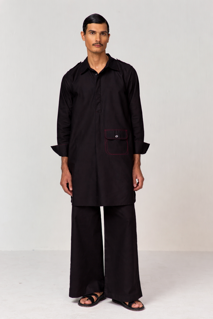 DOODLE PATHANI KURTA SET-BLACK