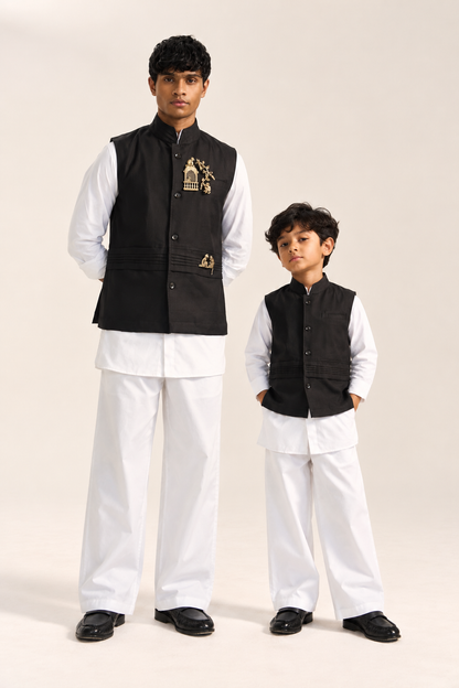 Mini Braham Nehru Jacket Set - Black (Set Of 3)