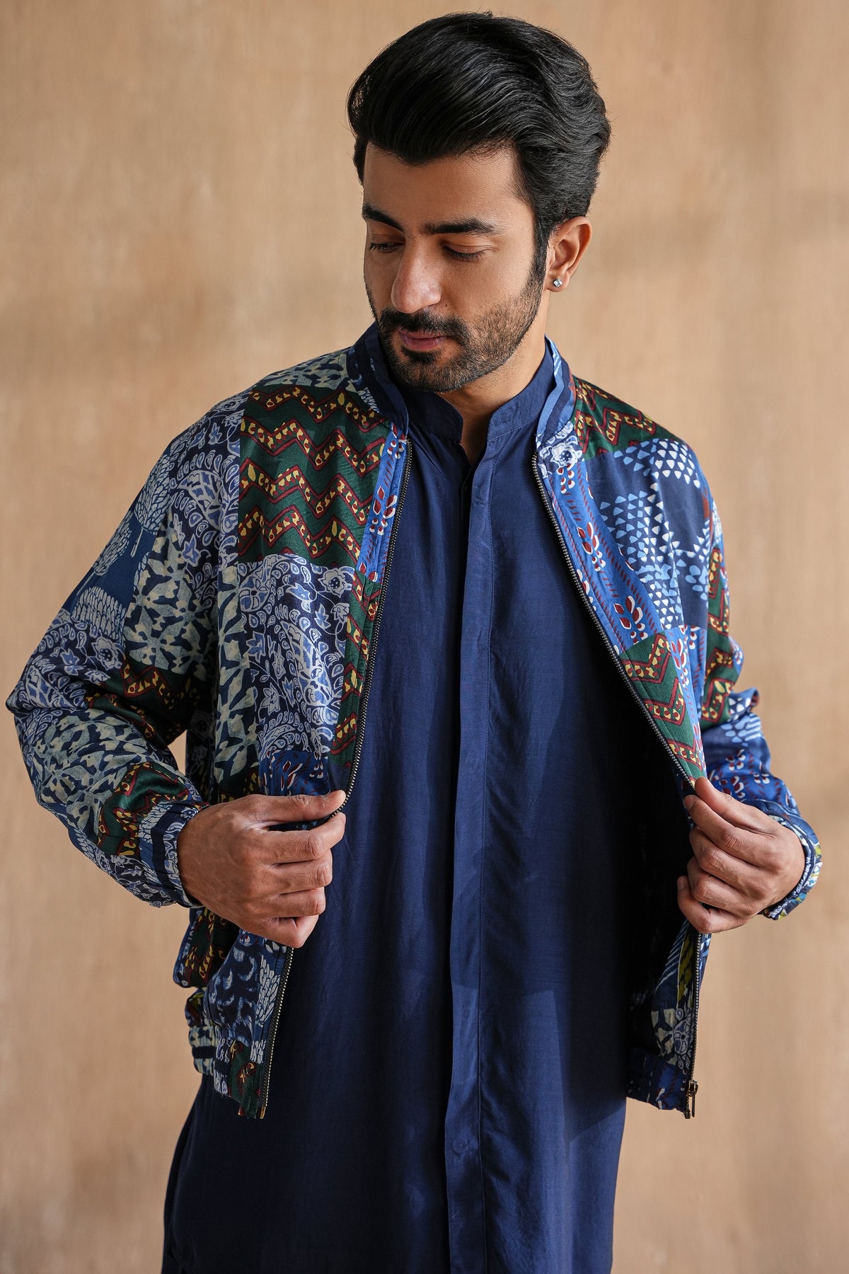 INDIGO BOMBER JACKET -PATCHWORK