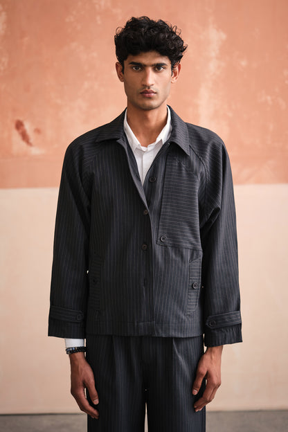 PINSTRIPE BUTTON DOWN JACKET SET