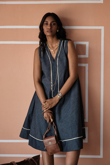 DENIM SHORT DRESS- BIAS