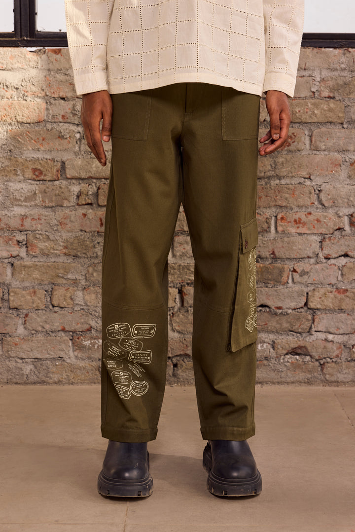 TRAVELLERS OLIVE BAGGY PANTS