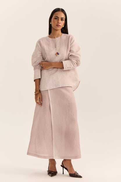 Jamun Linen Skirt Set-Spray Dyed