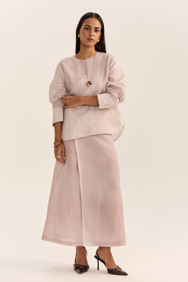 Jamun Linen Skirt Set-Spray Dyed