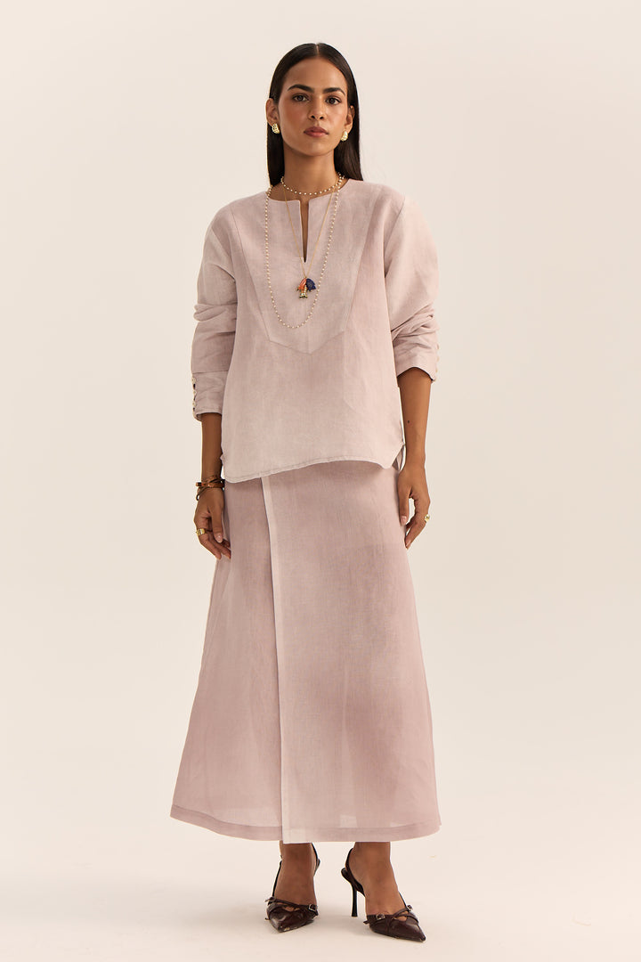 Jamun Linen Skirt Set-Spray Dyed