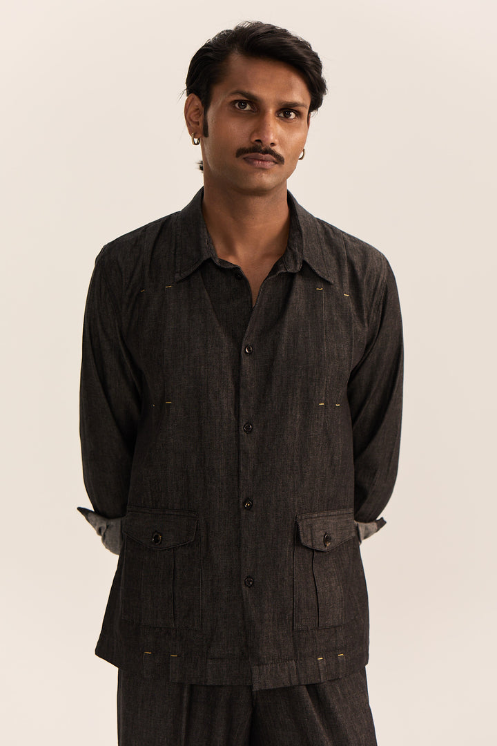 Rajputana Denim Shirt-Black