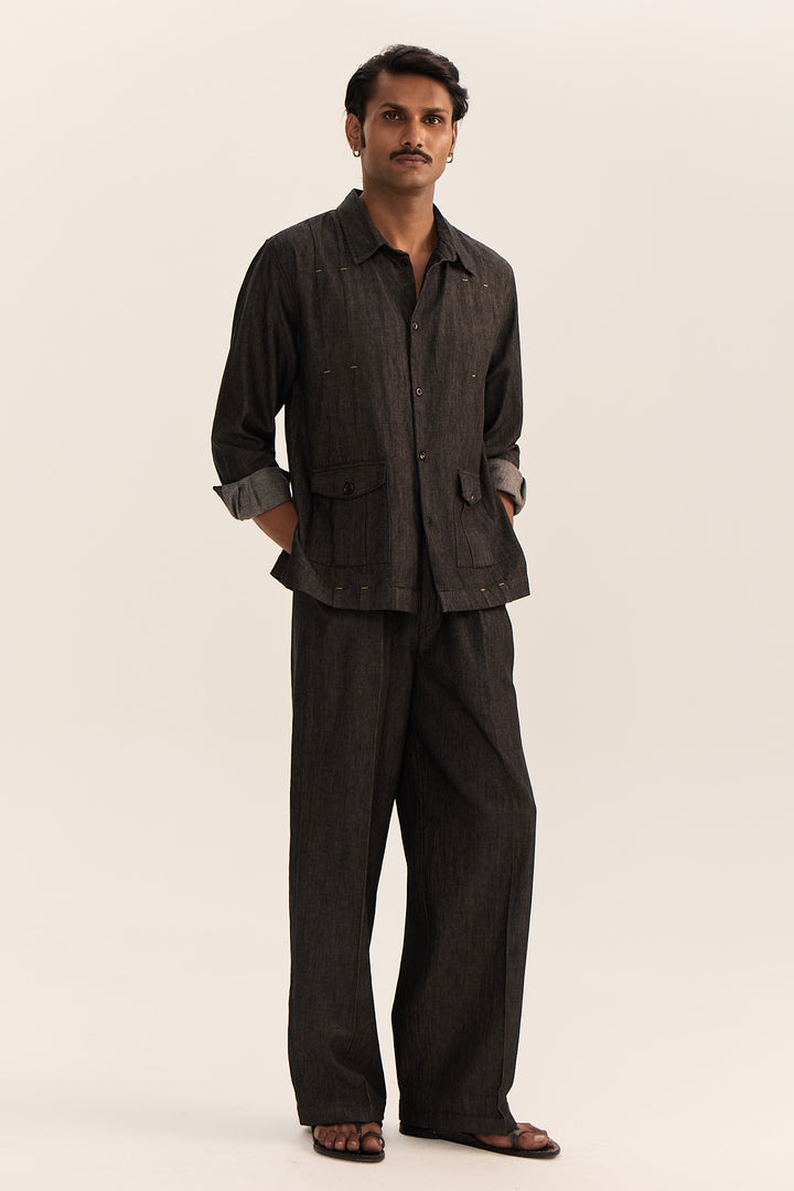 Rajputana Denim Shirt-Black