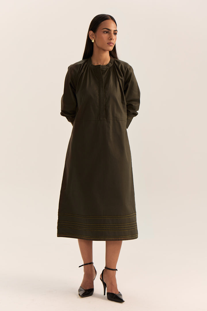 Sahima Pintuck Dress- Olive