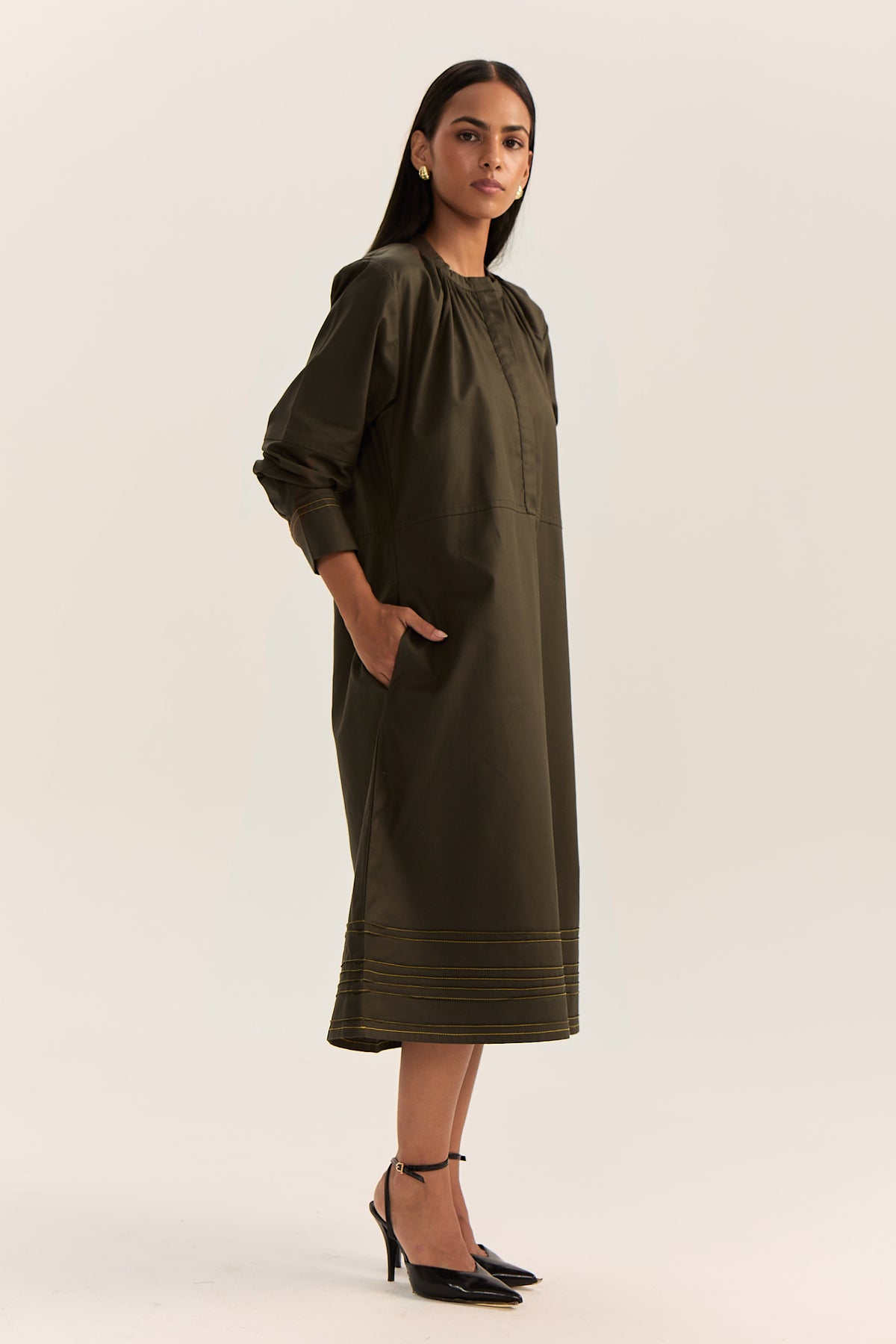 Sahima Pintuck Dress- Olive