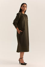 Load image into Gallery viewer, Sahima Pintuck Dress- Olive