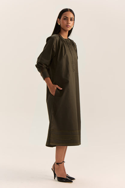 Sahima Pintuck Dress- Olive
