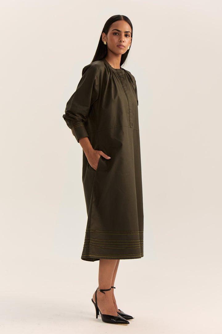 Sahima Pintuck Dress- Olive