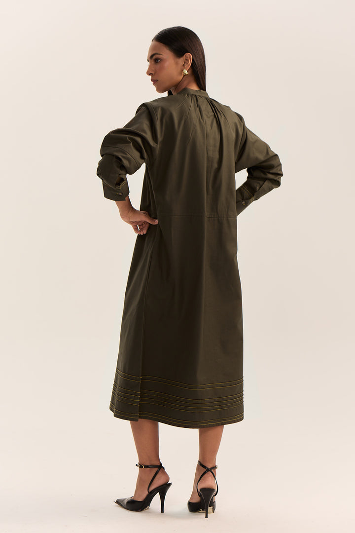 Sahima Pintuck Dress- Olive