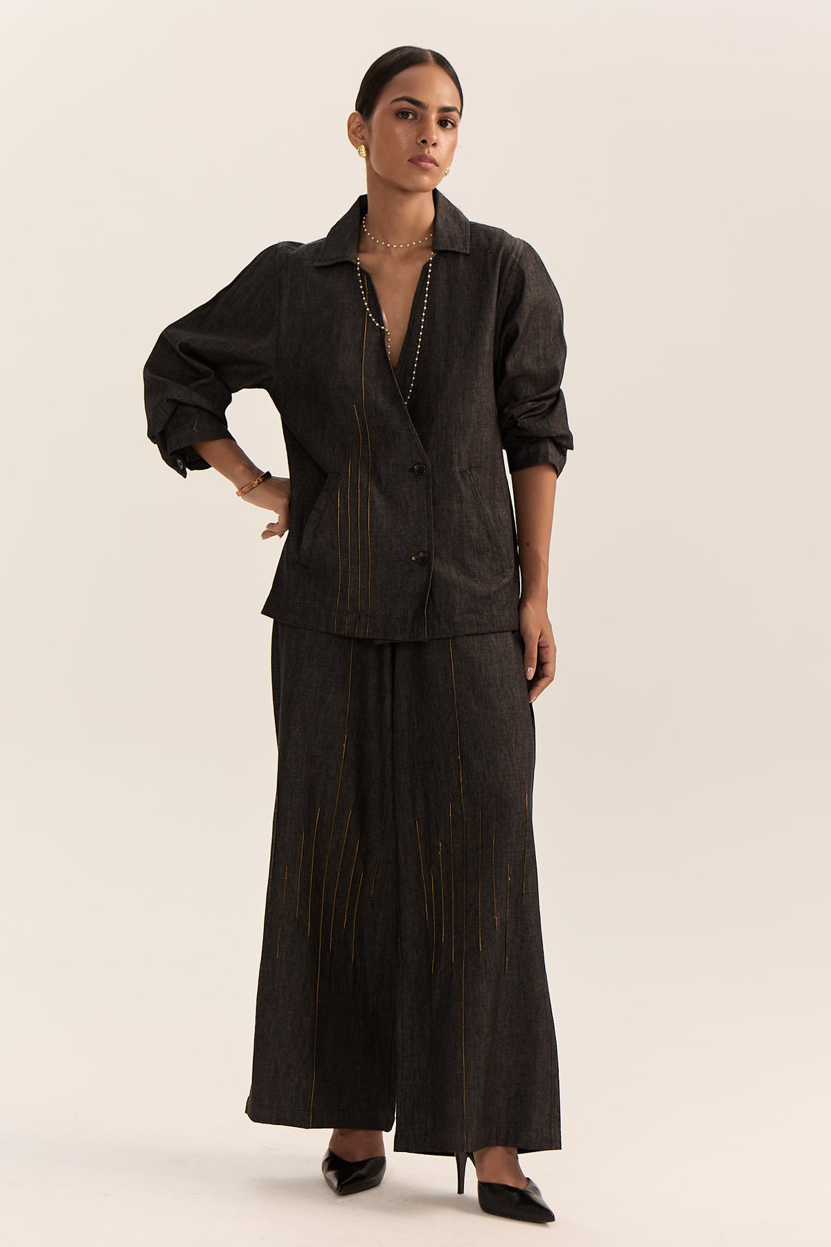 Asymmetric Denim Set-Black
