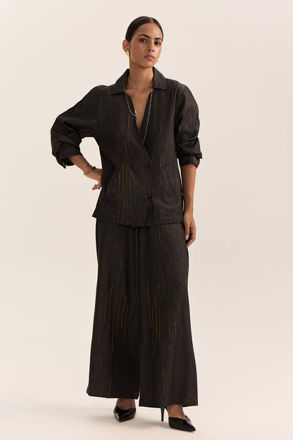 Asymmetric Denim Set-Black