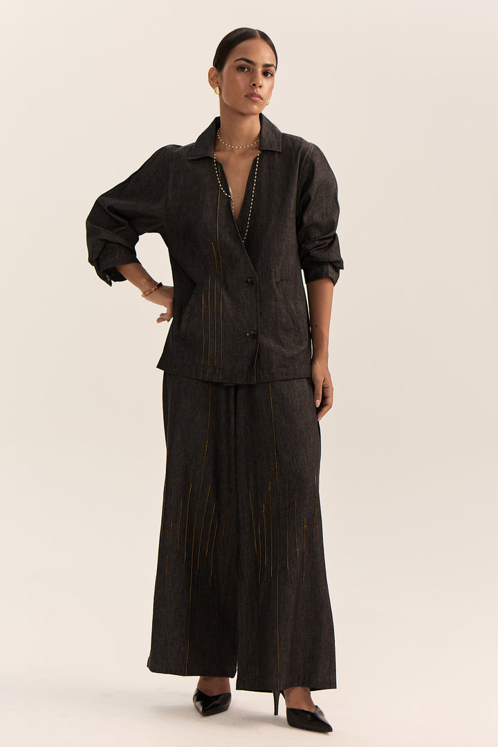 Asymmetric Denim Set-Black