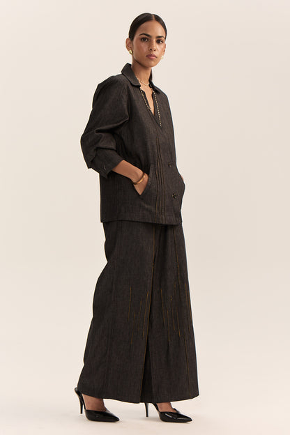 Asymmetric Denim Set-Black