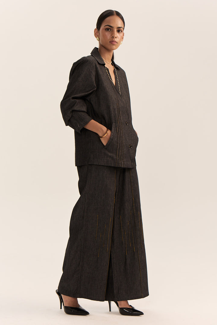 Asymmetric Denim Set-Black