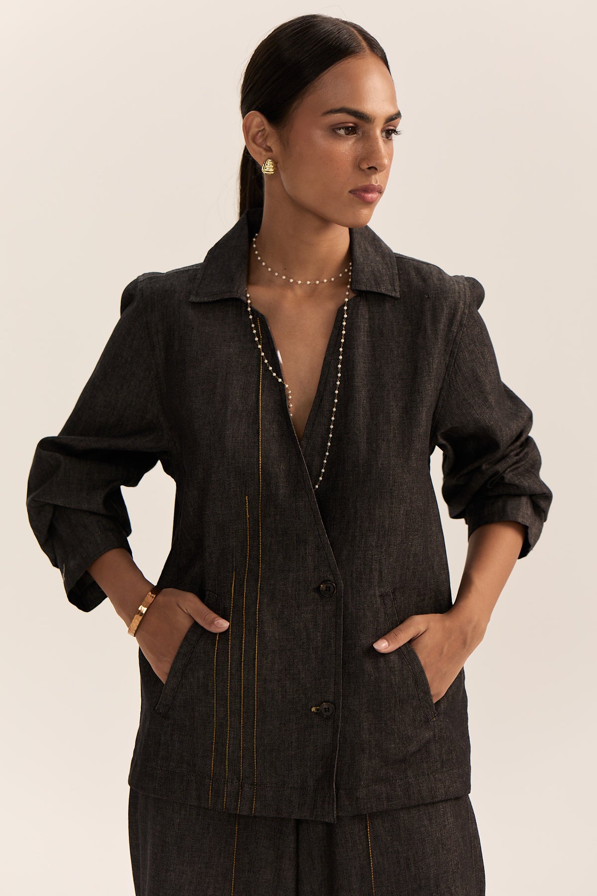 Asymmetric Denim Set-Black