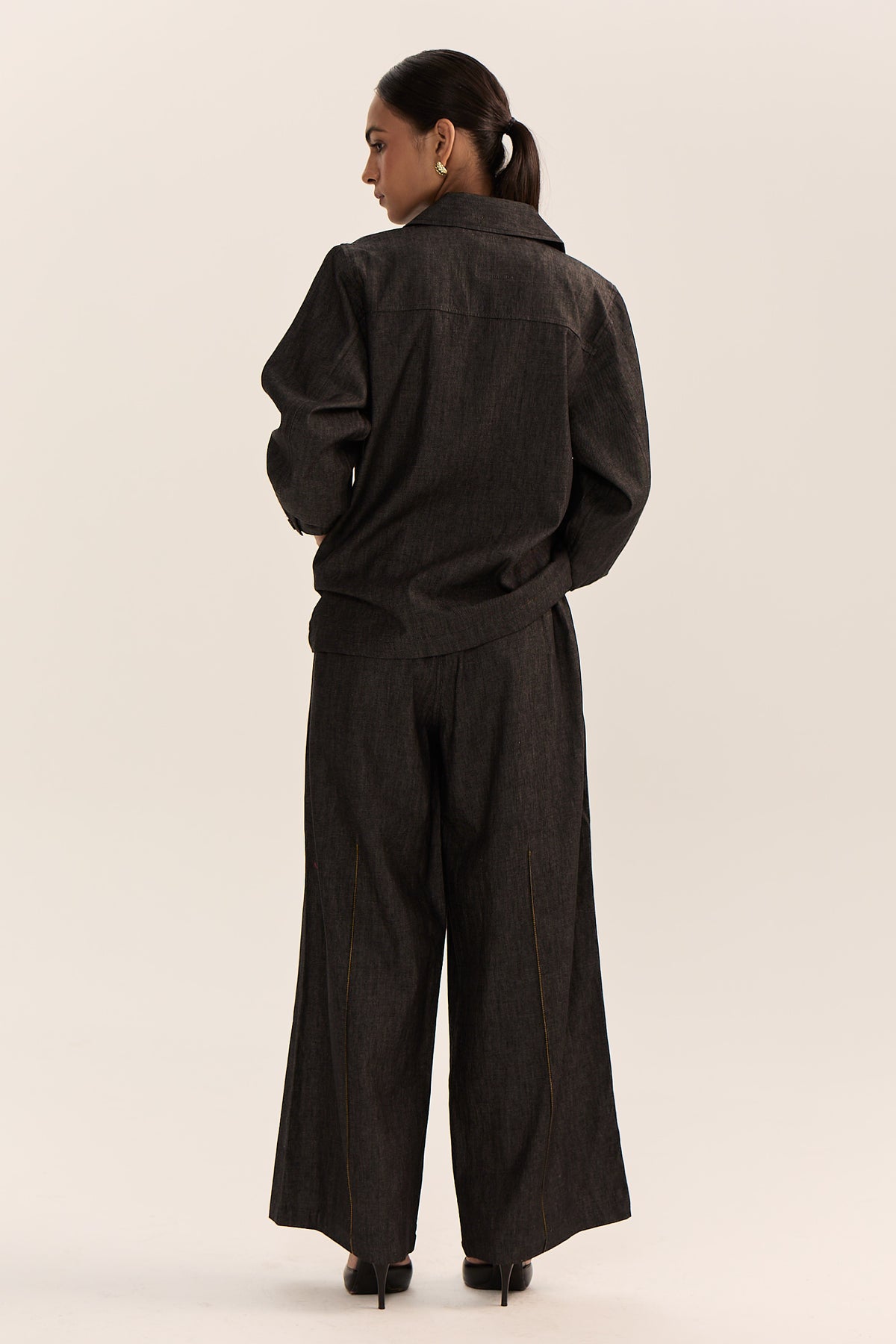 Asymmetric Denim Set-Black