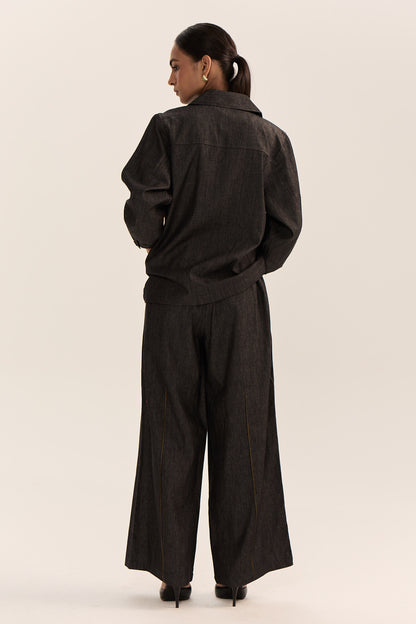 Asymmetric Denim Set-Black