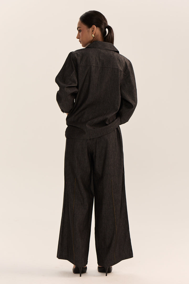 Asymmetric Denim Set-Black
