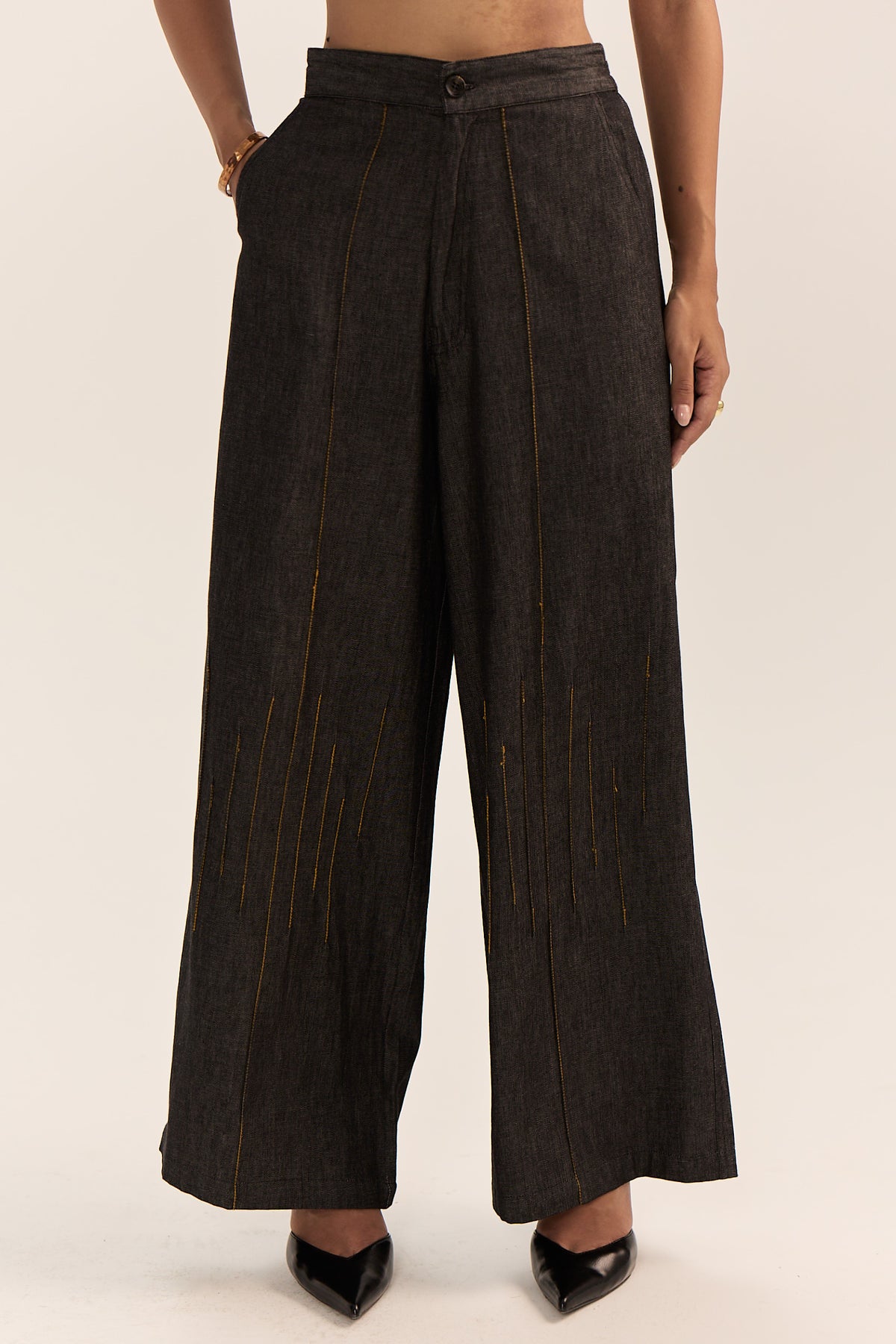 Asymmetric Denim Set-Black